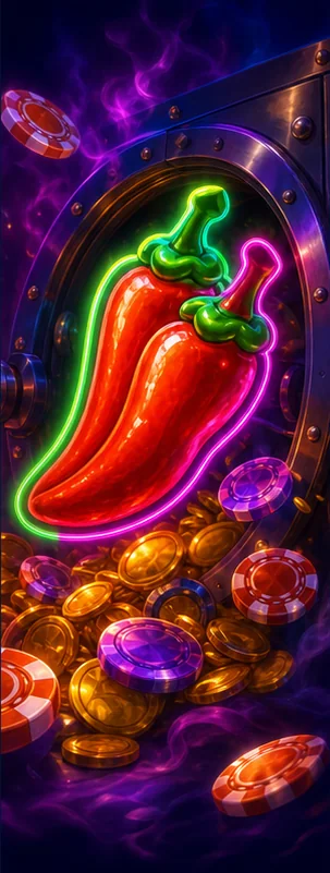Rote Chili vor einem glühenden Tresor
